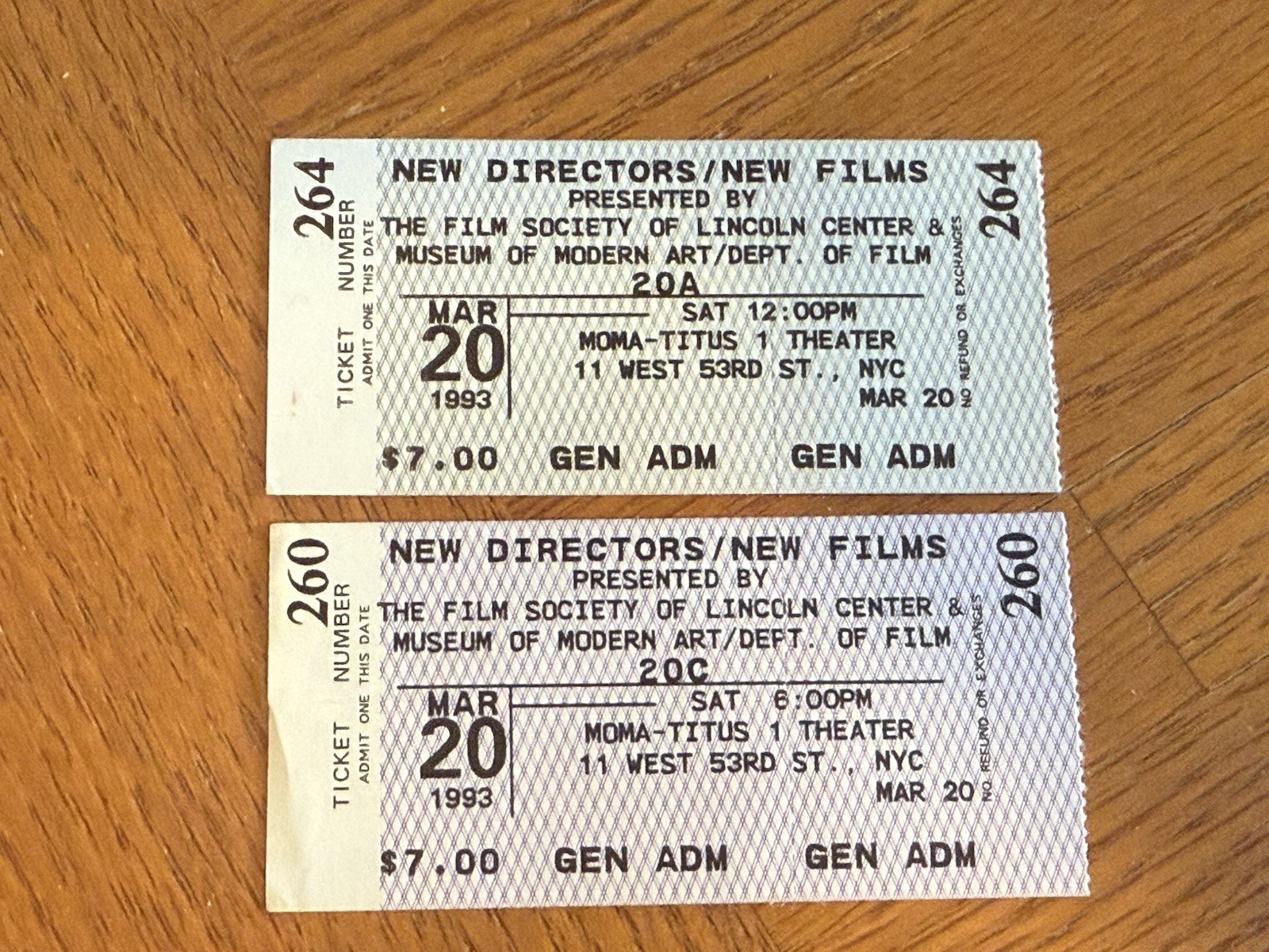 1993 MOMA Titus 1 Theater Movie Ticket Stub Lot Film Society Lincoln Center