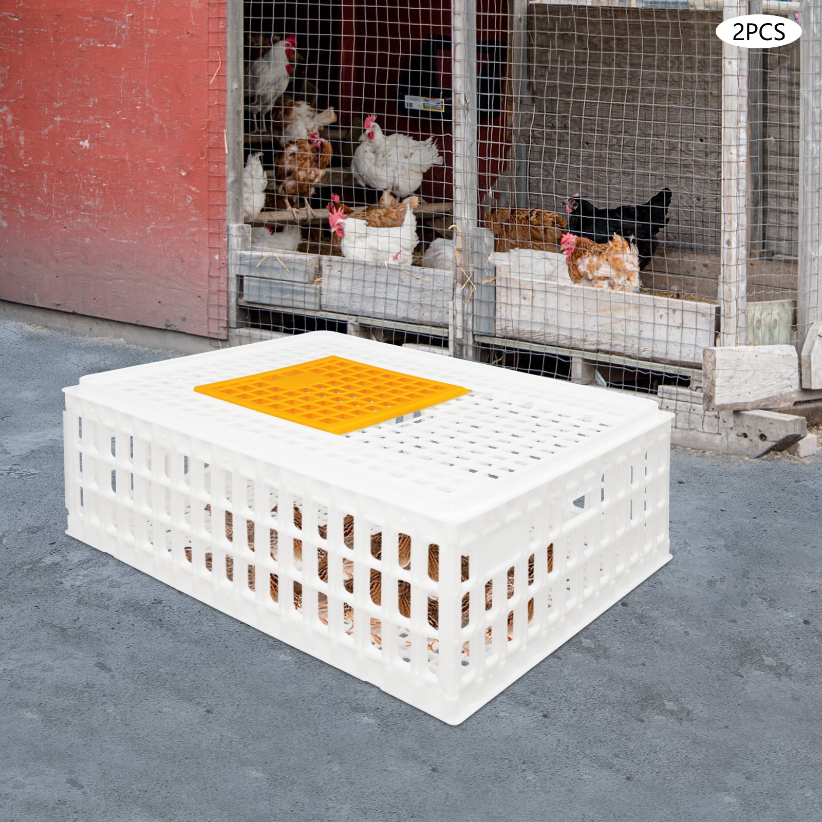 White Large Plastic Chicken Coop Poultry Carrier Crate with Vents White 2 PCS