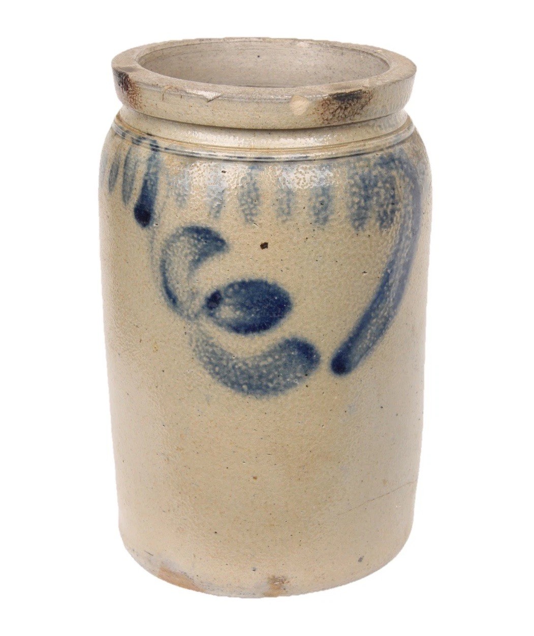 Primitive Antique Country Blue Decorated Stoneware Crock Jar 8.5 ( PA / MD / VA)