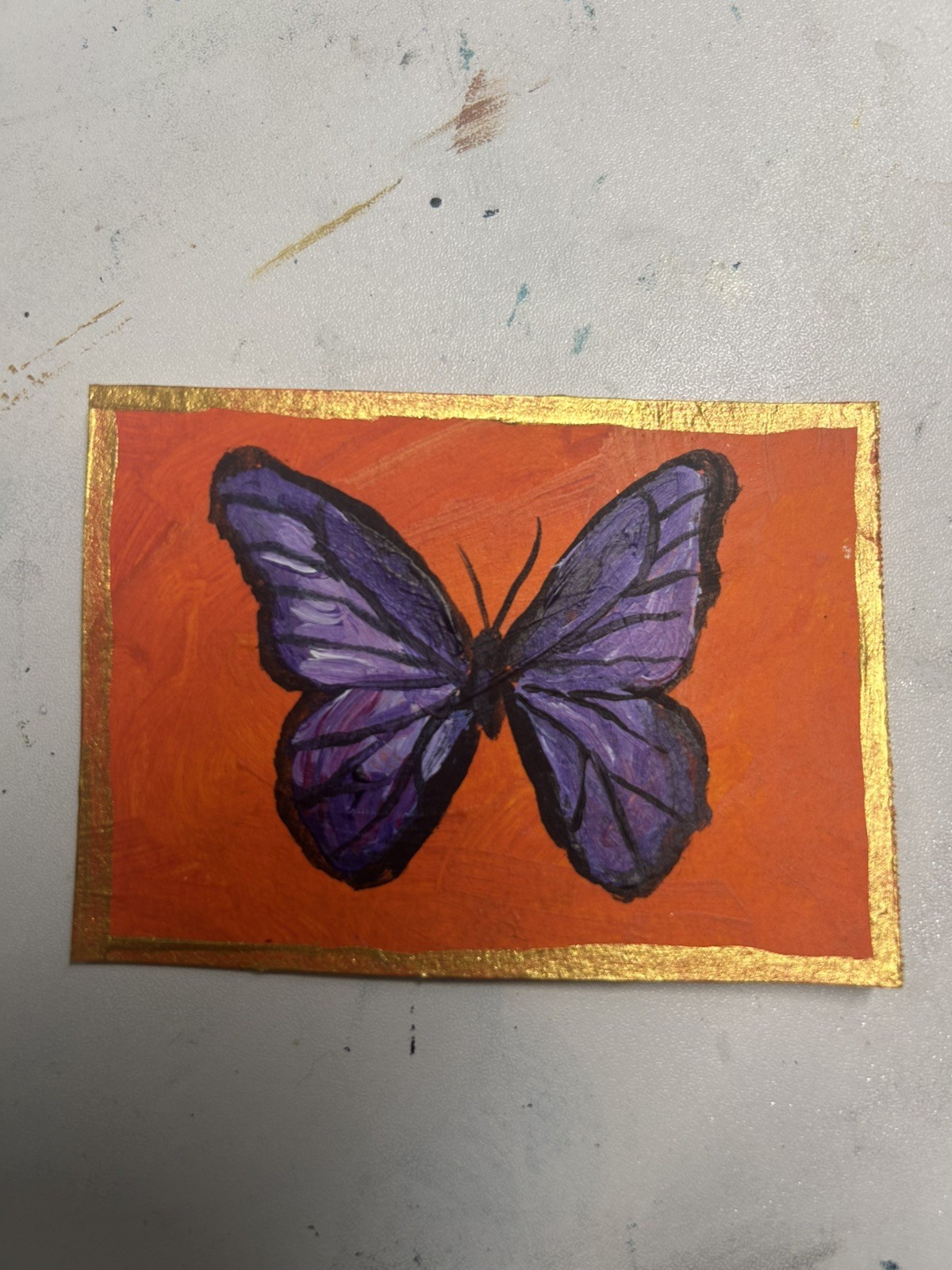 Original ACEO Acrylic “Purple Butterfly” 2.5x3.5in Art by Rachel
