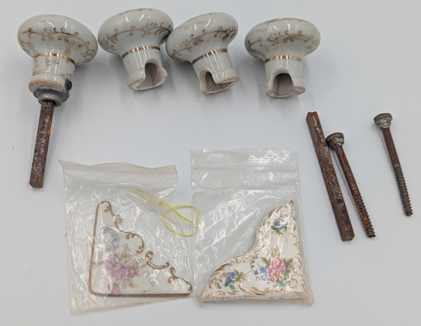 Floral Porcelain Door Knob Parts As-Is Possibly Incomplete