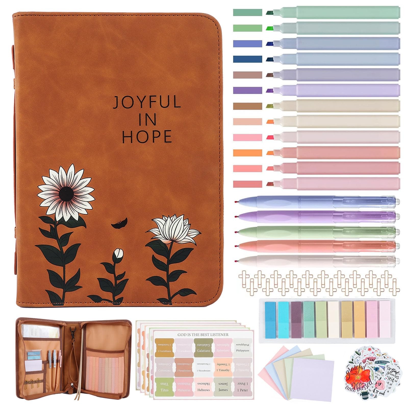 Leather Bible Cover Case with Durable Handle Quilted, Bible Journaling Kit, B...