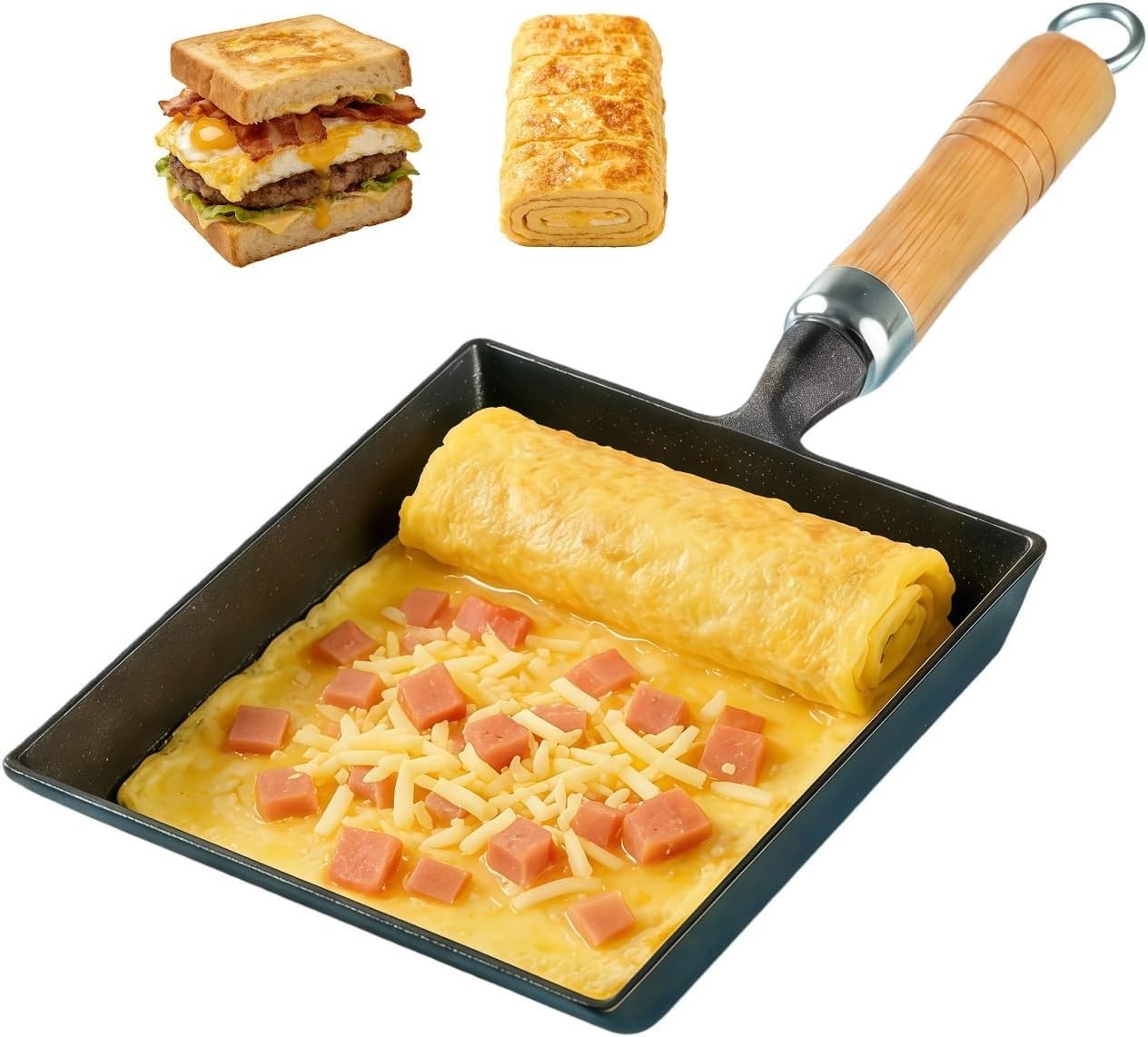 Cast Iron Tamagoyaki Pan, Japanese Egg Omelette Pan, Rectangular Breakfast Sa...
