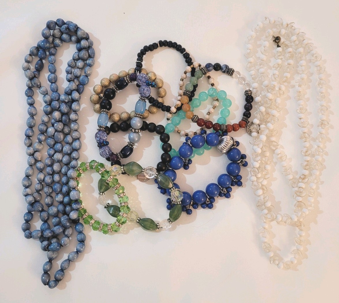 Mixed Bead Necklace And Bracelet Lot; Glass, Stone, Acrylic