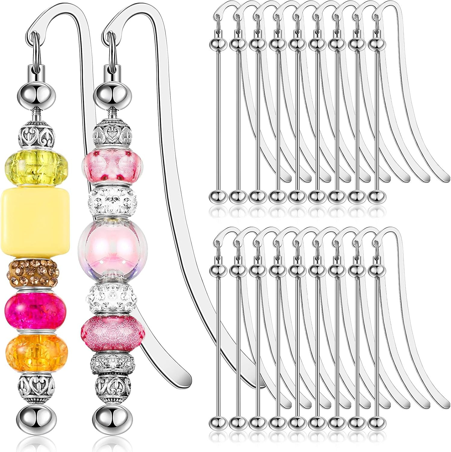 20 Pcs Metal Blank Bar Bookmarks for DIY Bead Craft - Silver