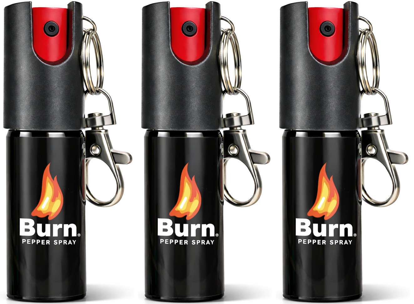 Burn 3 Pack 0.5 oz Pepper Spray Keychain Self Defense Black Safety Lock