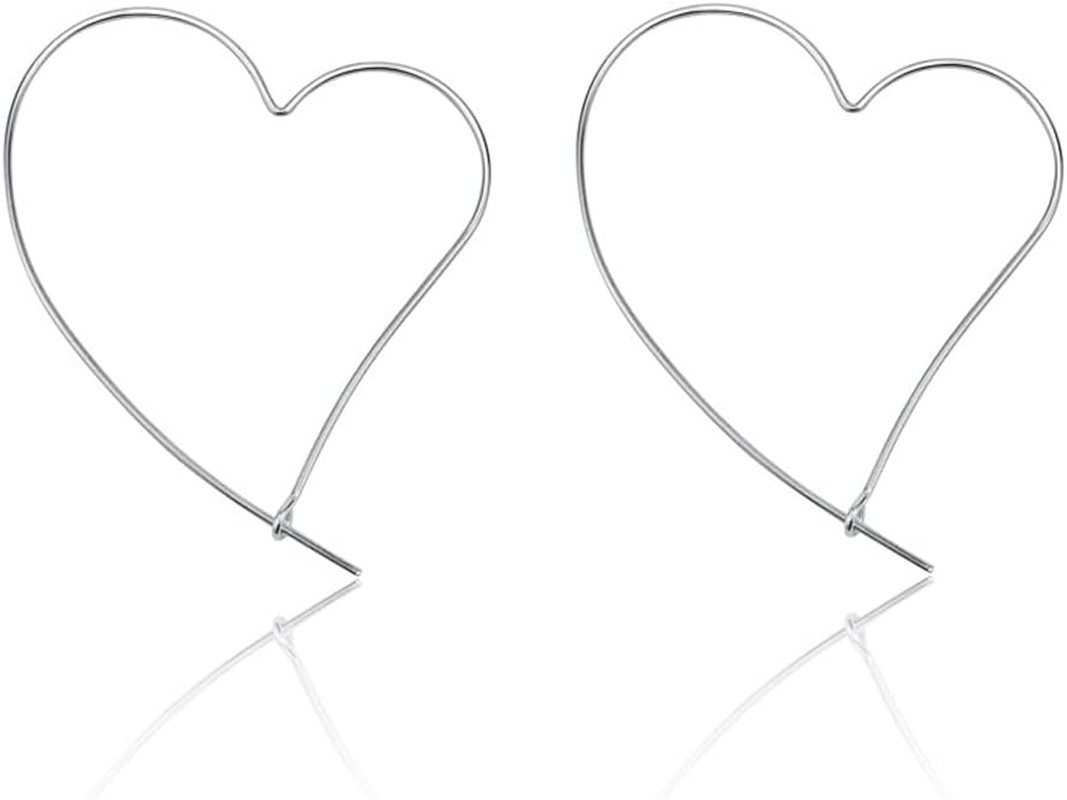 925 Sterling Silver Big Large Heart Hoop Earrings Threader Earrings for Women Th