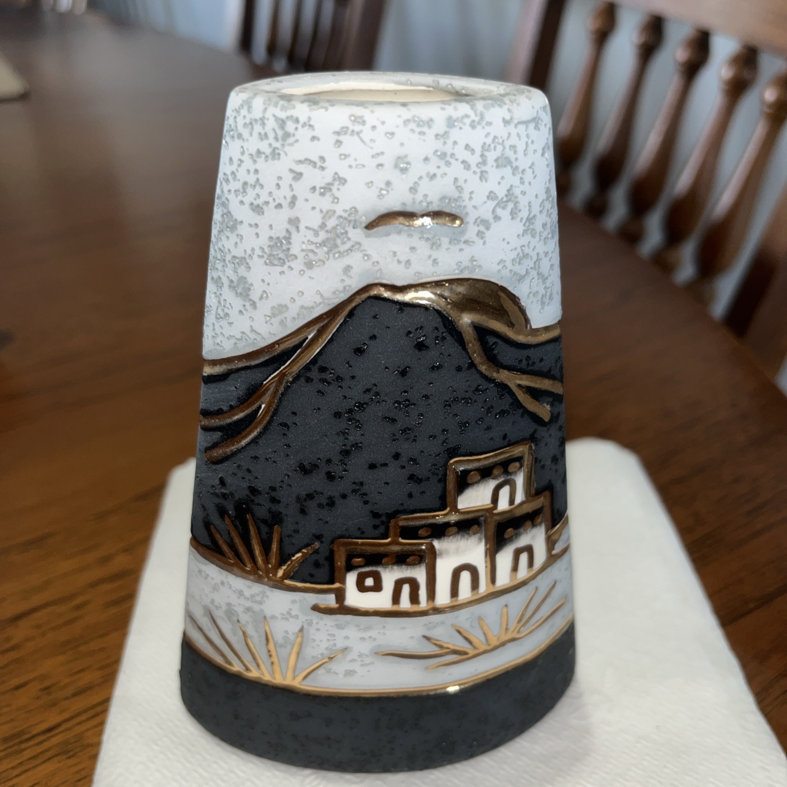 RAINBOW WAY LTD. Vintage Hand Crafted 24K Gold Accent Southwestern Pottery Vase