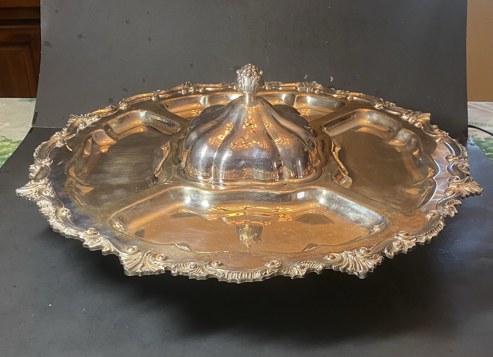 Goldfeder Silver Soldered Stud Silver Plated Lazy Susan Serving Platter 20" With