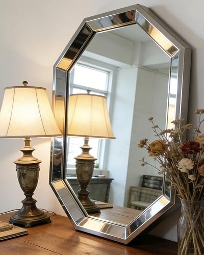 Octagonal Large Decorative Wall Mirror, 24"x36" Angled Bathroom Mirror with 