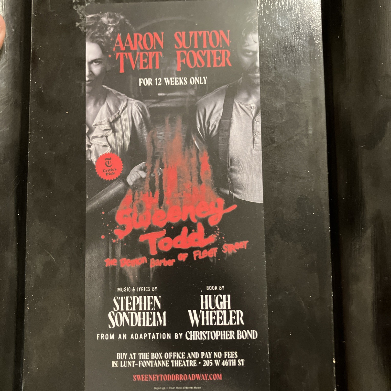 Sweeney Todd Broadway Flyer Aaron Tveit & Sutton Foster  Musical Sondheim Stephe