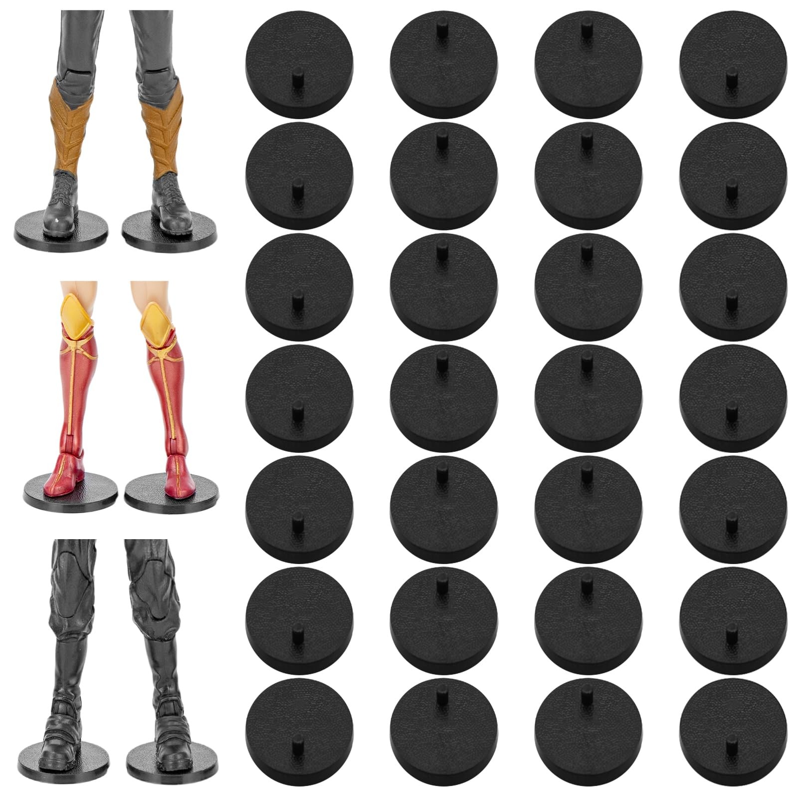 28PCS 6 Inch Action Figure Stand Display Bases with Peg 28PACK Black(Round) 