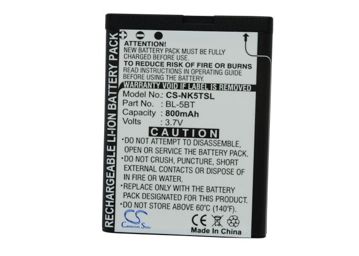 Li-Ion BATTERIE 800mAh Type BL-5BT For Nokia 2600 Classic, N75