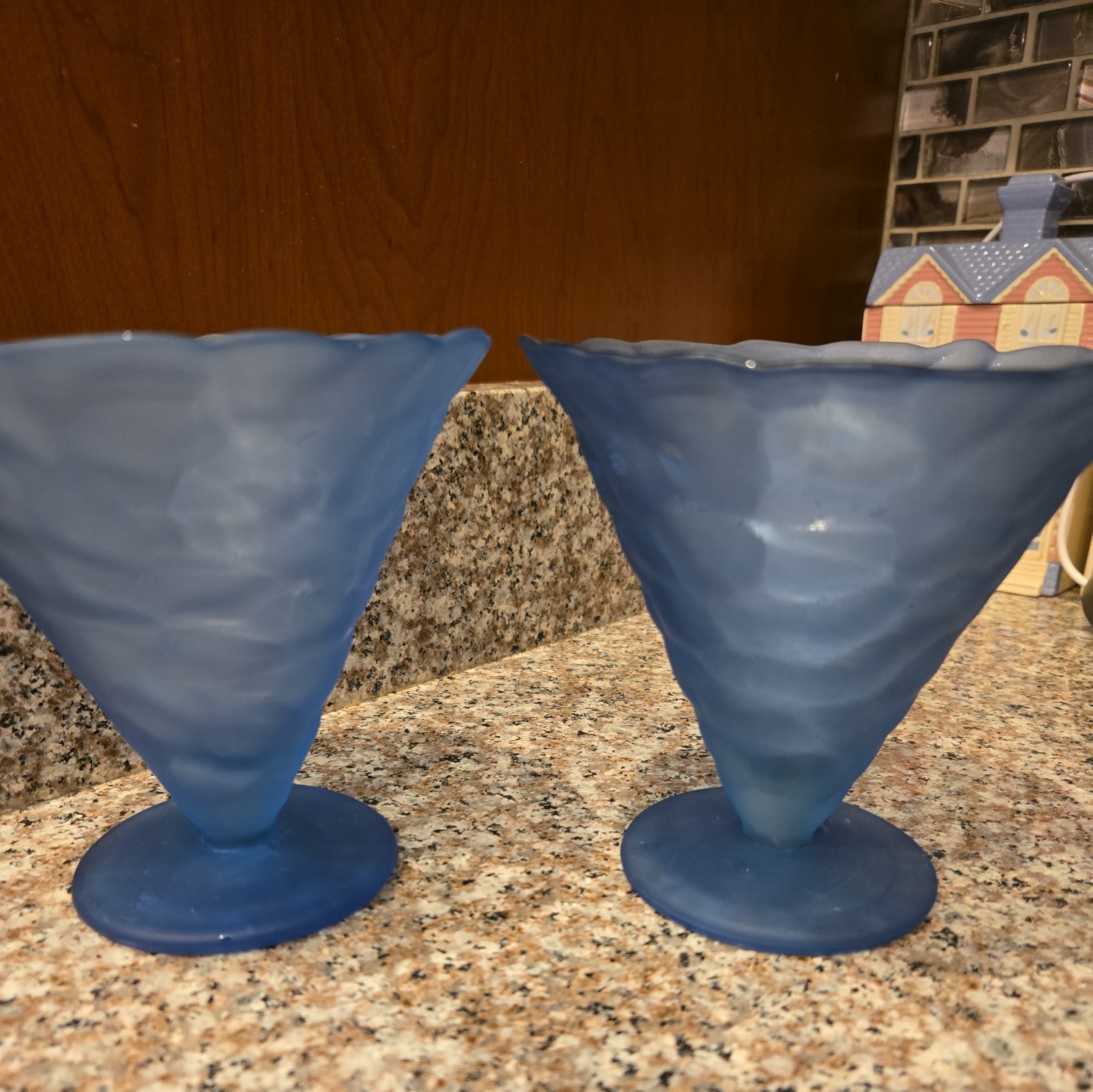 2 Footed Blue Ice Cream Dessert Dishes