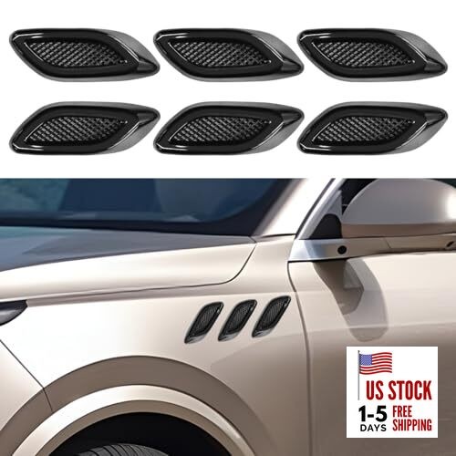 6PCS Car Exterior Hood Side Door Air Vent Cover, Glossy Auto Fenders Trim Black