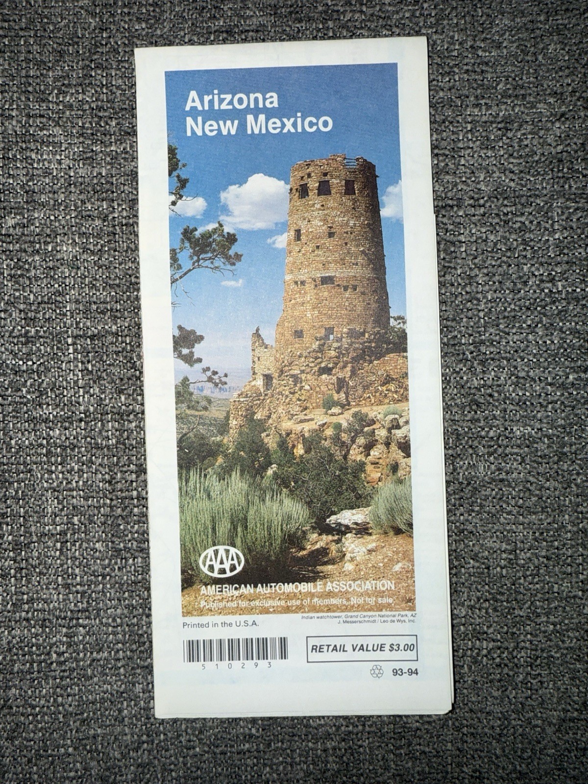 AAA Arizona New Mexico Travel Map United States 93-94 Road Guide Southwest USA