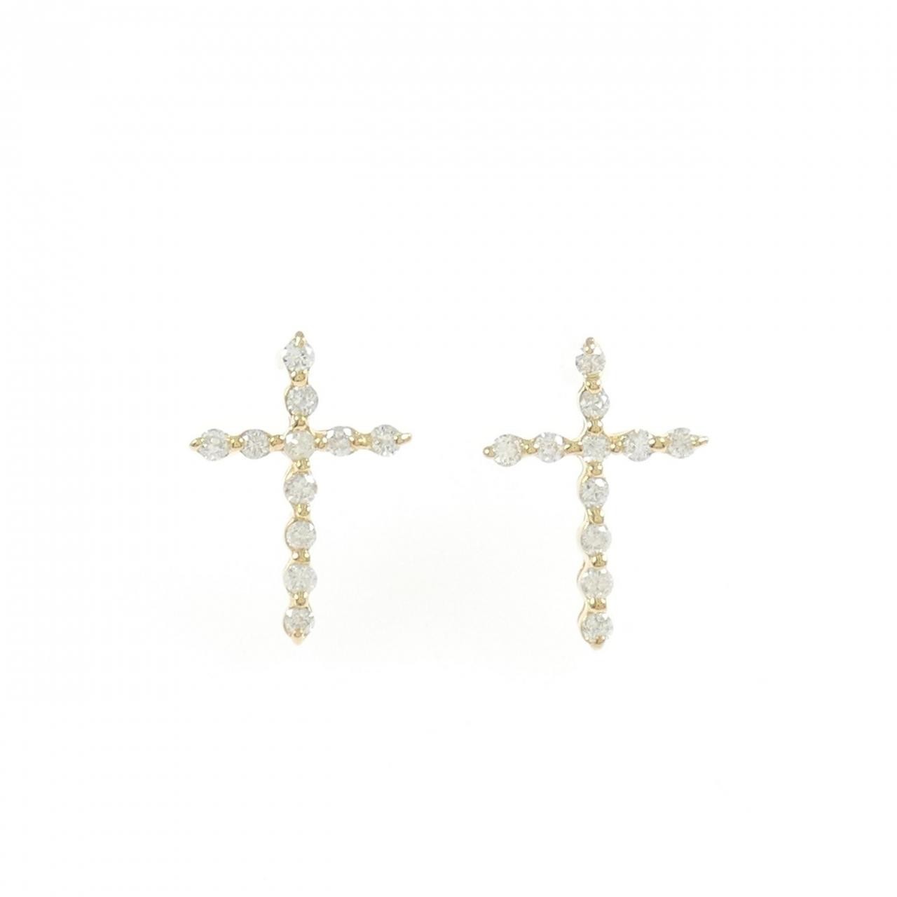 Authentic [Remake] K18YG Cross Diamond Pierce 0.20CT #270-004-141-5204