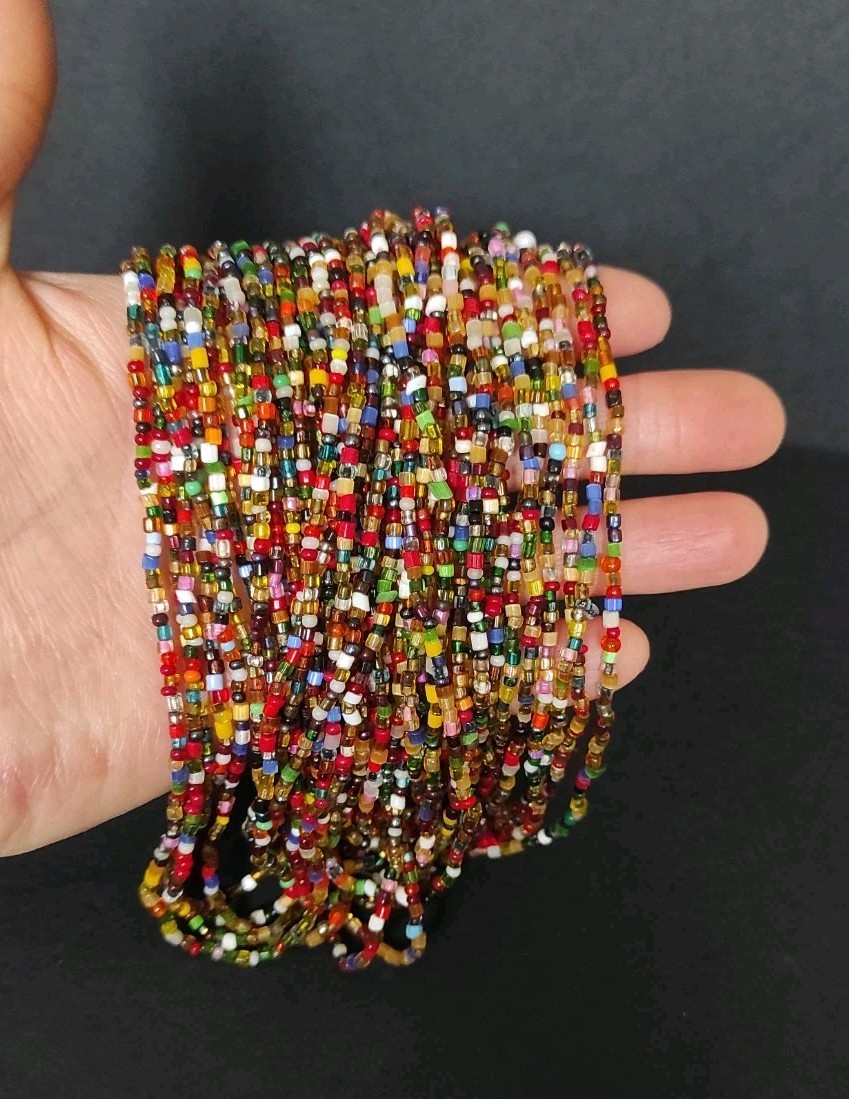 Vintage Czech Multicolour Satin Glass Beads Beaded Necklace Gold-plated Clasp