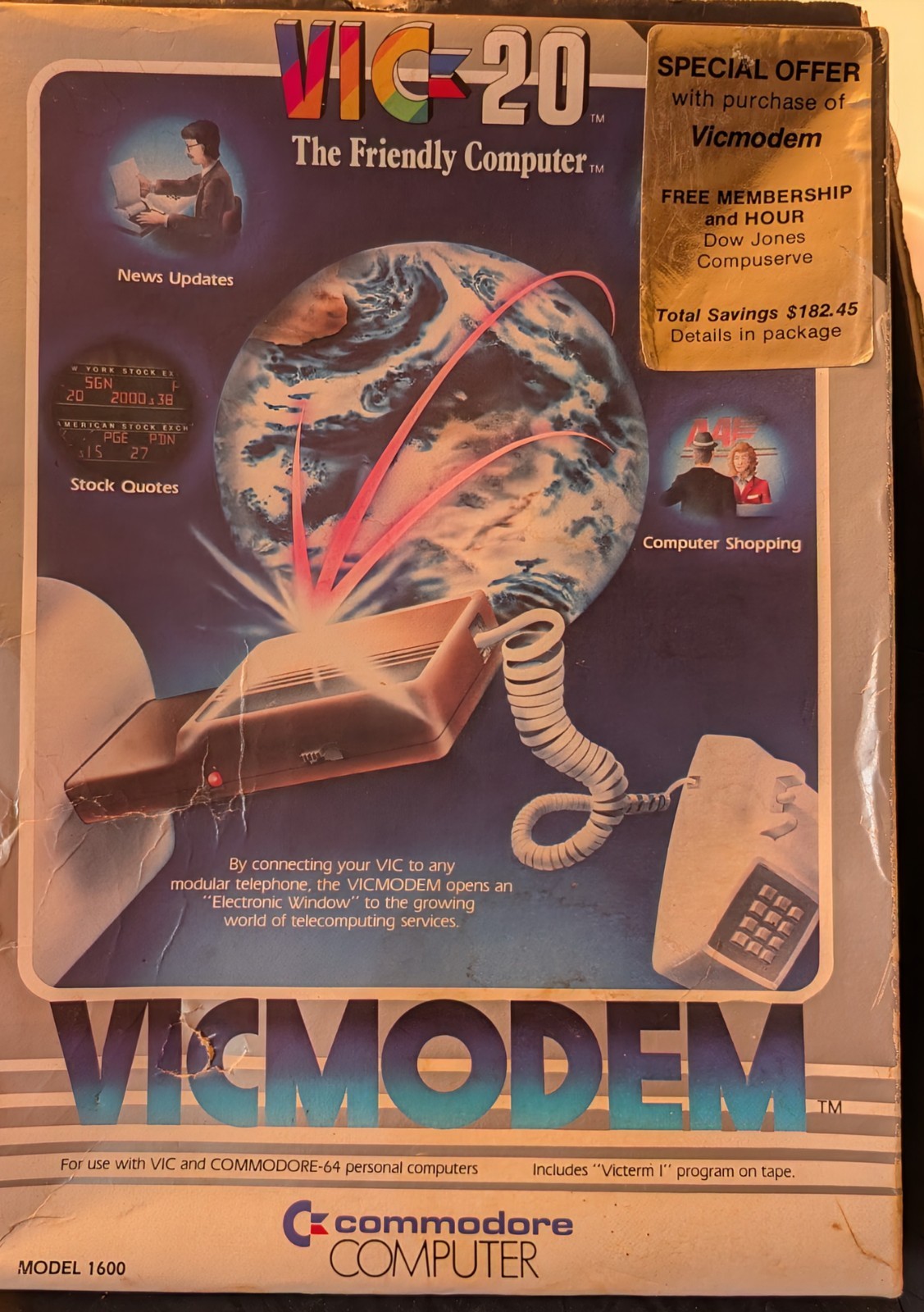 ✨ VINTAGE ✨ Commodore VICMODEM (Model 1600) CIB & Dow Jones & CompuServe Inserts