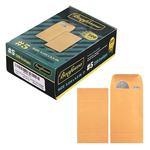 500 Pack #5 Brown coin envelope 3.125 x 5.5 inches Kraft Envelopes Classic 