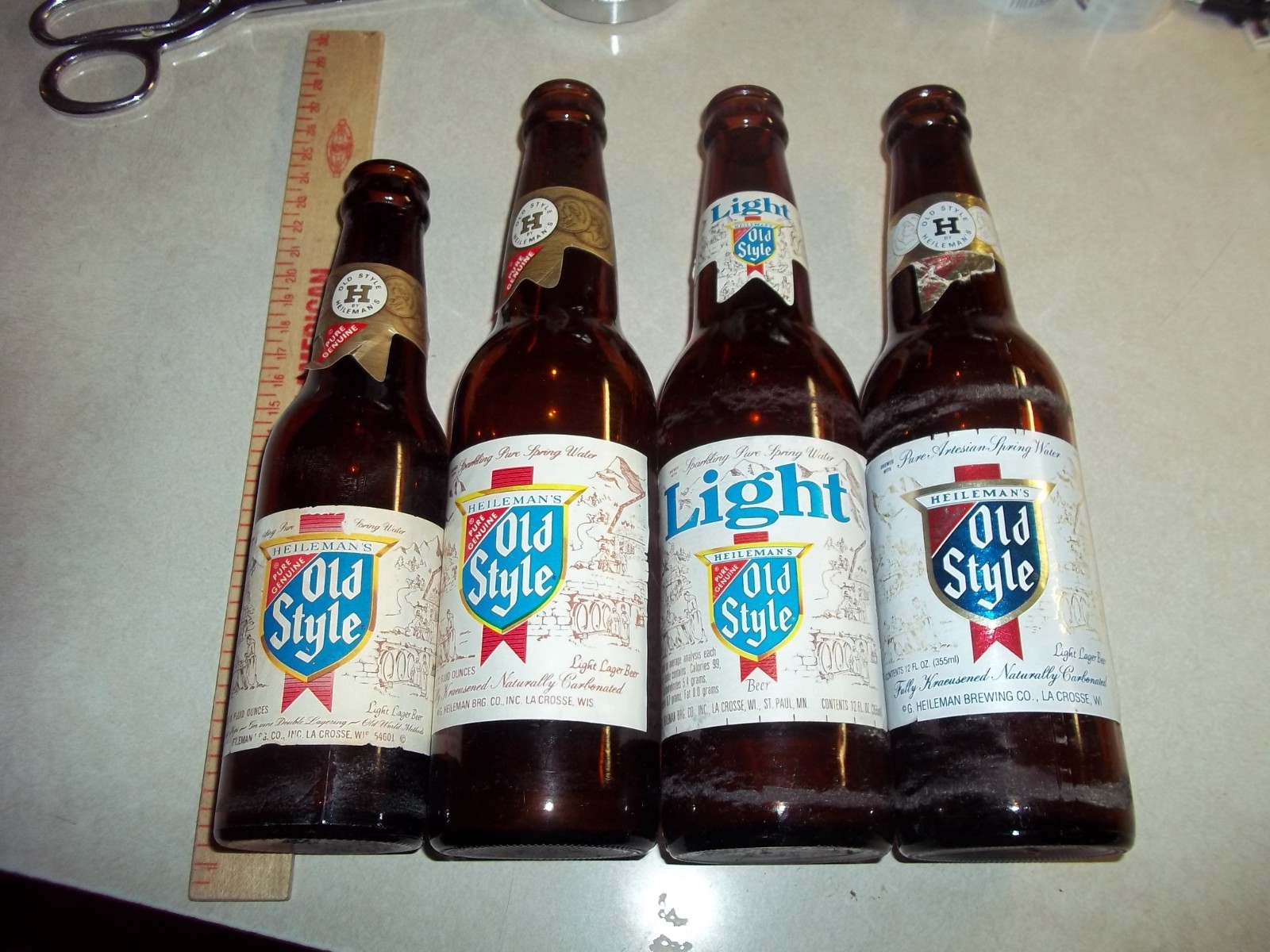 4 Different  Vintage OLD STYLE BEER BOTTLES Wisconsin Wi. Bar Tavern Saloon