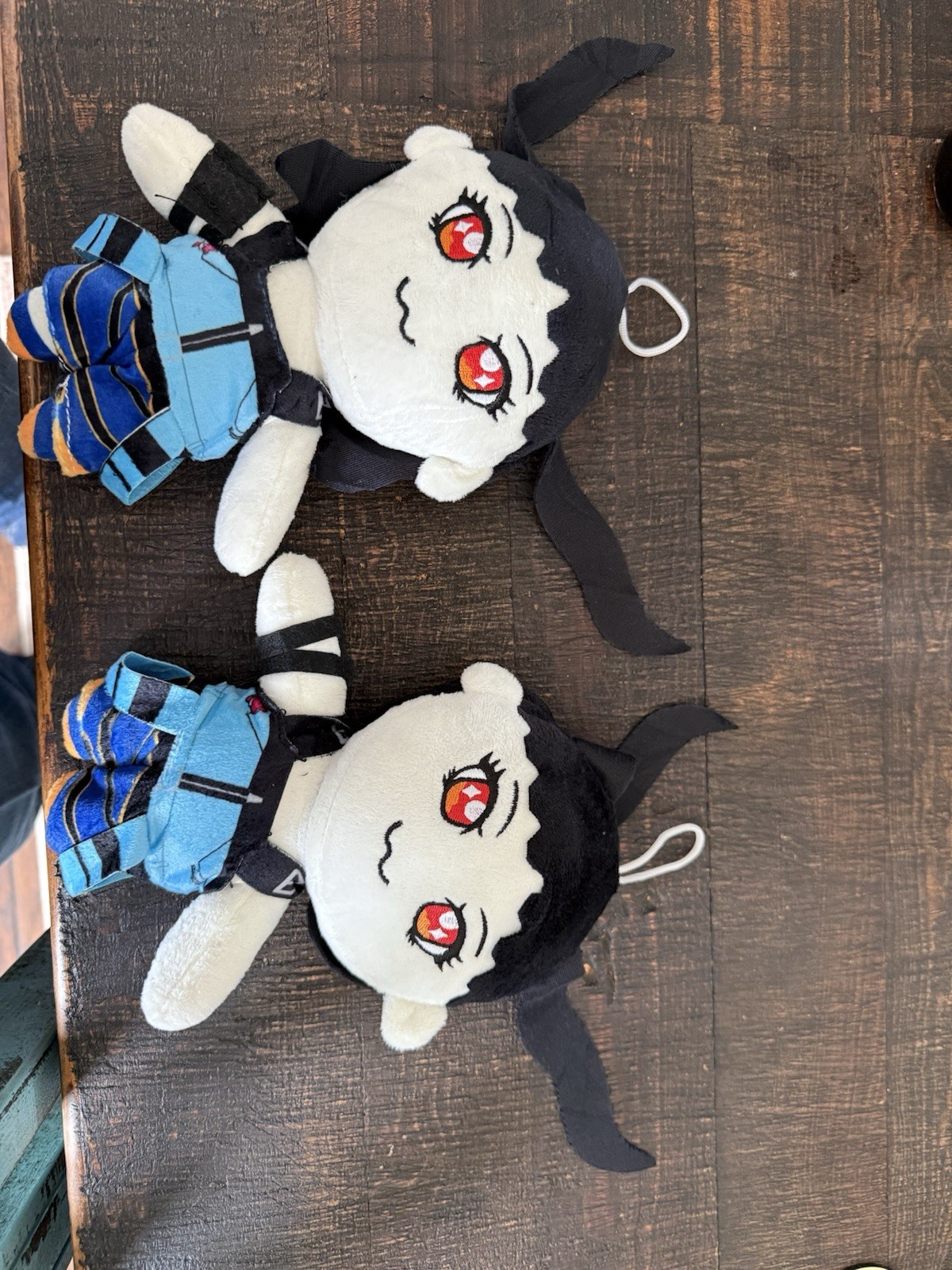 Set of 2 Animation Theme Plush Dolls with Black Hair and Blue Outfits