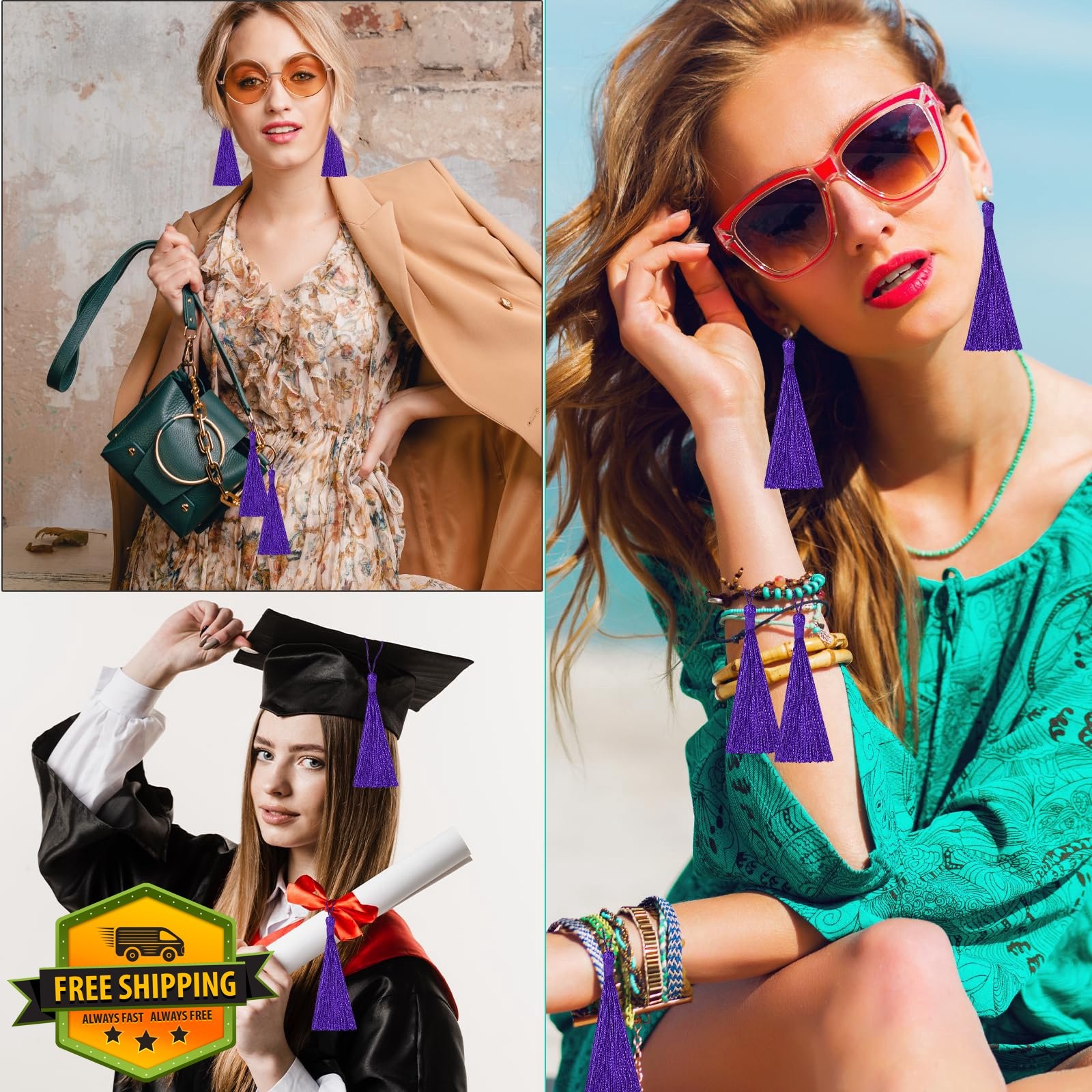 Handmade Graduation Bookmark Tassels 100pc 5 Inch Dark Purple Silk