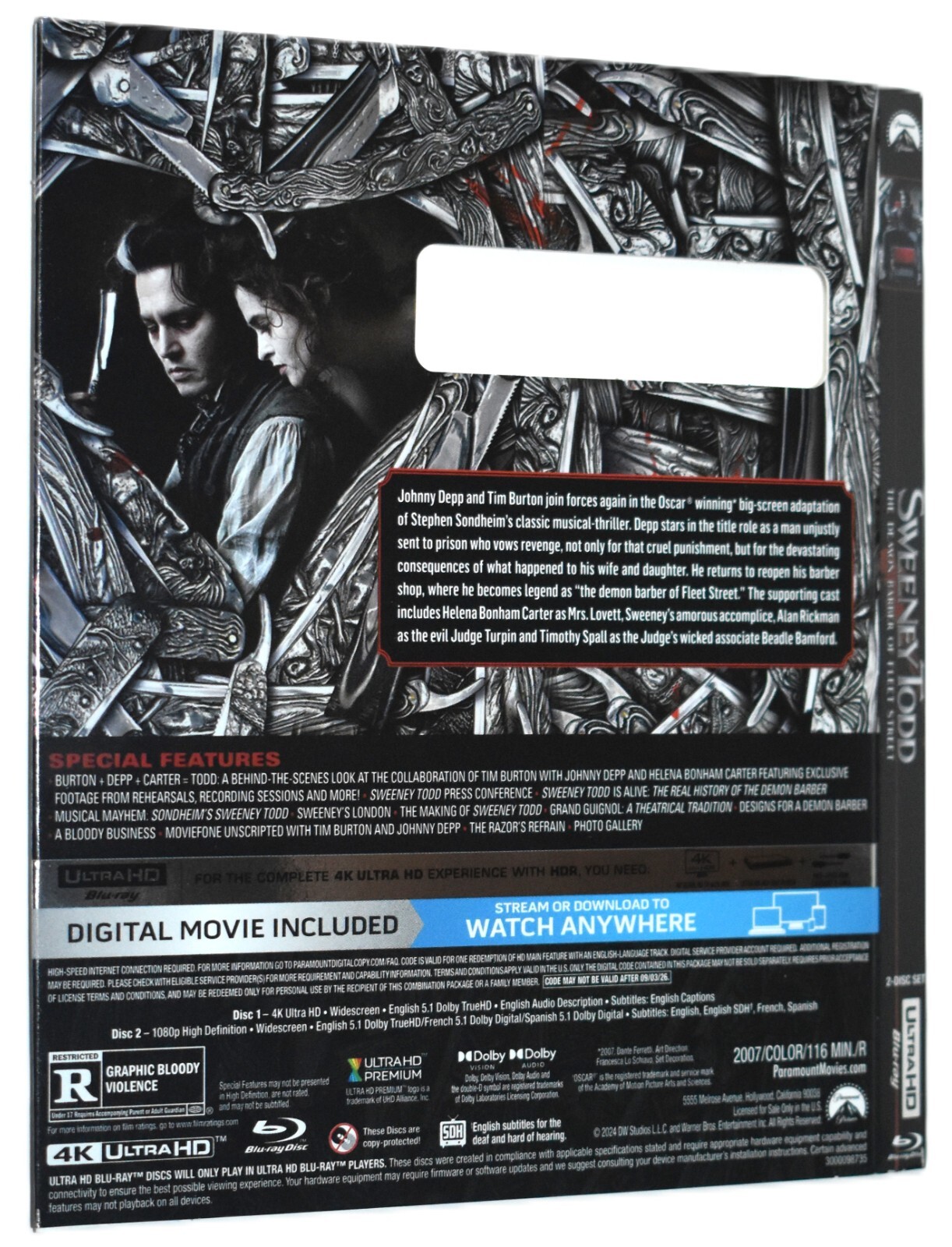 UHD SLIPCOVER ONLY - Fits:  Sweeney Todd  Ultra HD 4K Blu-ray -SLIPCOVER ONLY