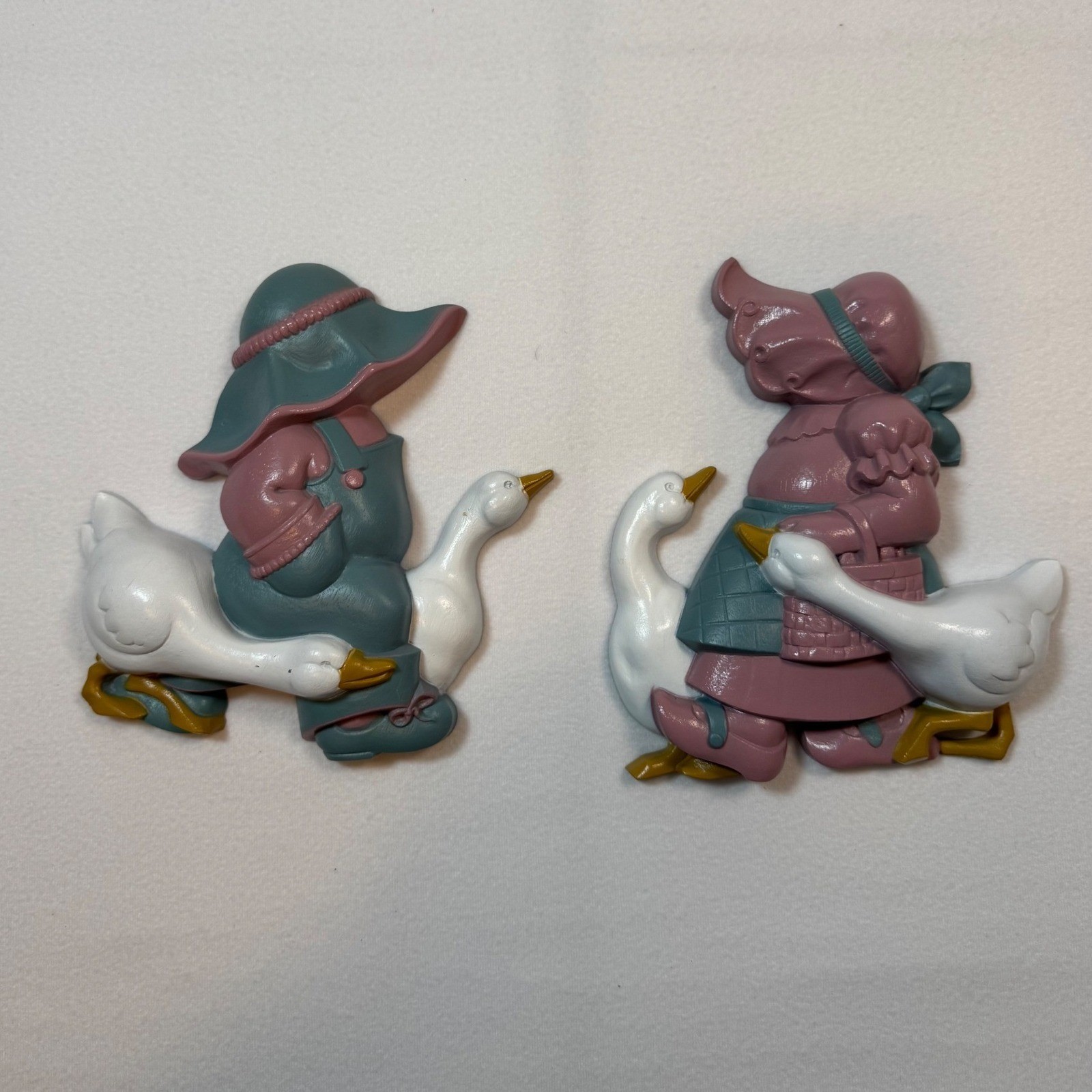 Vintage Burwood Goose Children Wall Art Set 1988 Pink Blue 2865-1B