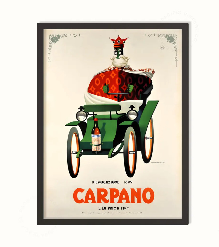 Carpano Vermouth Poster – Vintage Italian Advertisement, 1960s Fiat Car Design