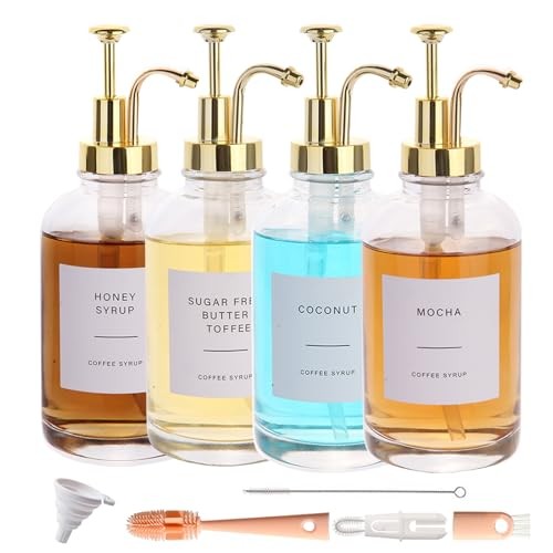 Coffee Syrup Dispenser-4pack,16.9 oz 500ml,Coffee Bar Accessories,Syrup Gold