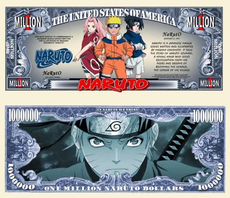10 Pack Naruto Manga Anime 1 Million Dollar Bills Collectible Novelty Money
