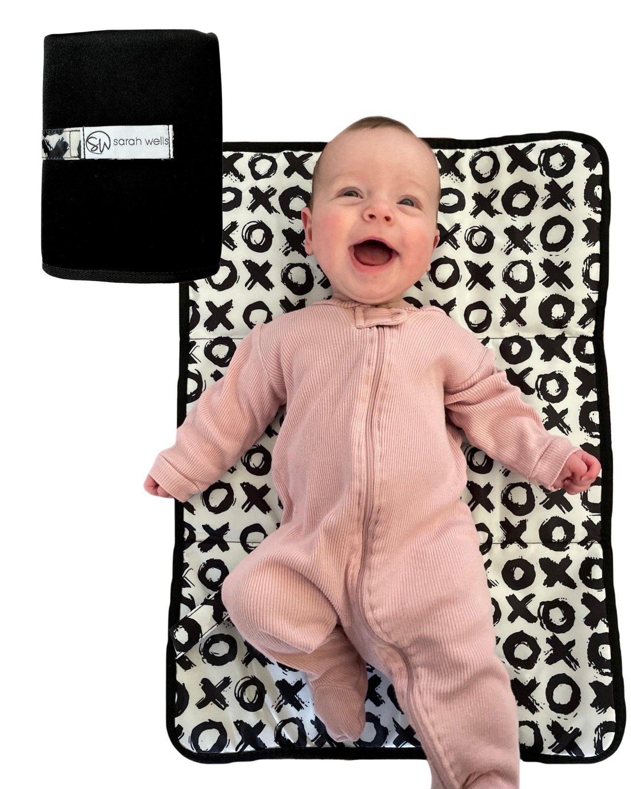 Sarah Wells Portable Diaper Changing Pad – Extra Large, Black (XOXO) 