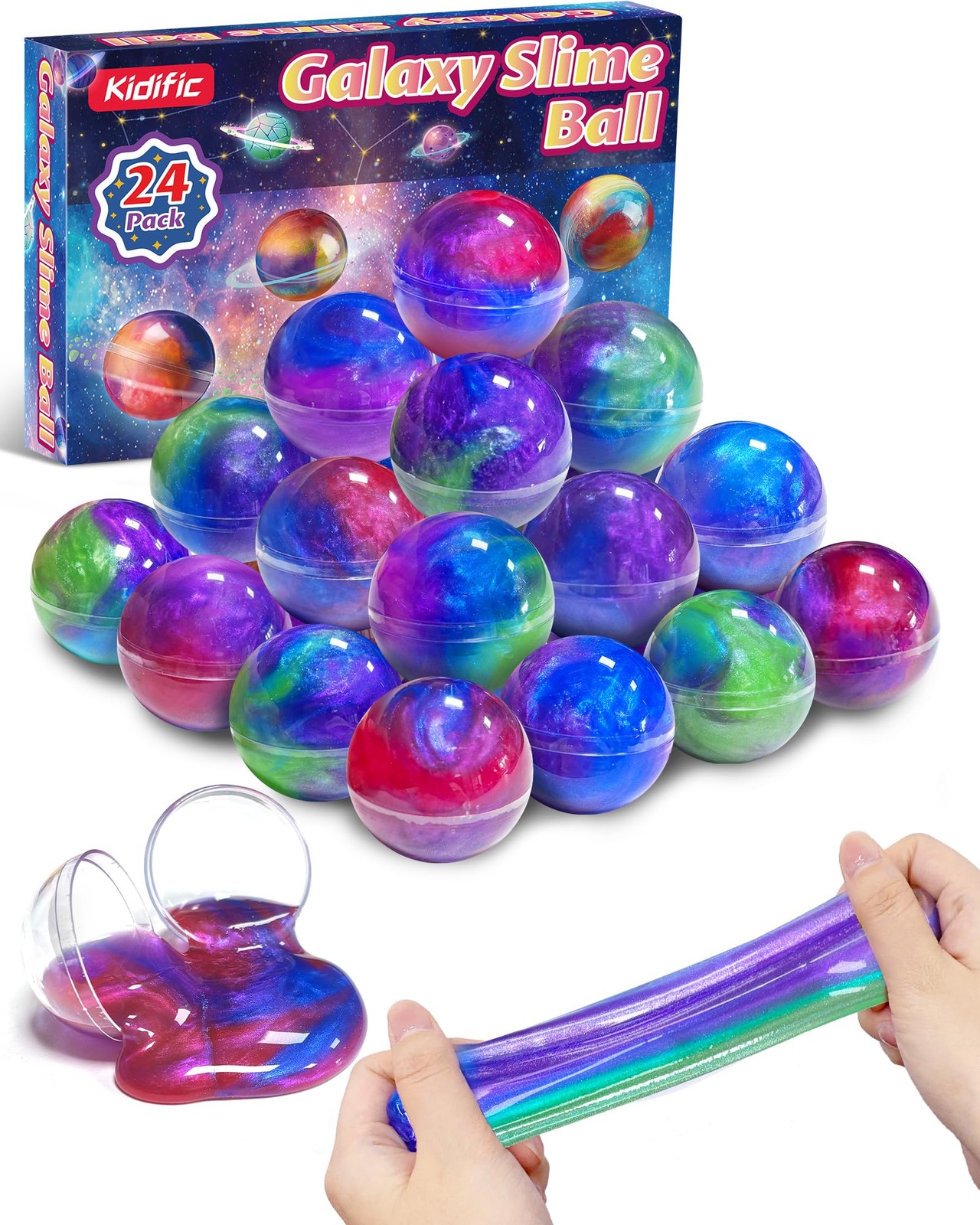 24 Pack Galaxy Slime Party Favors, Non-Sticky, Stress Relief Treasure Box Toy...
