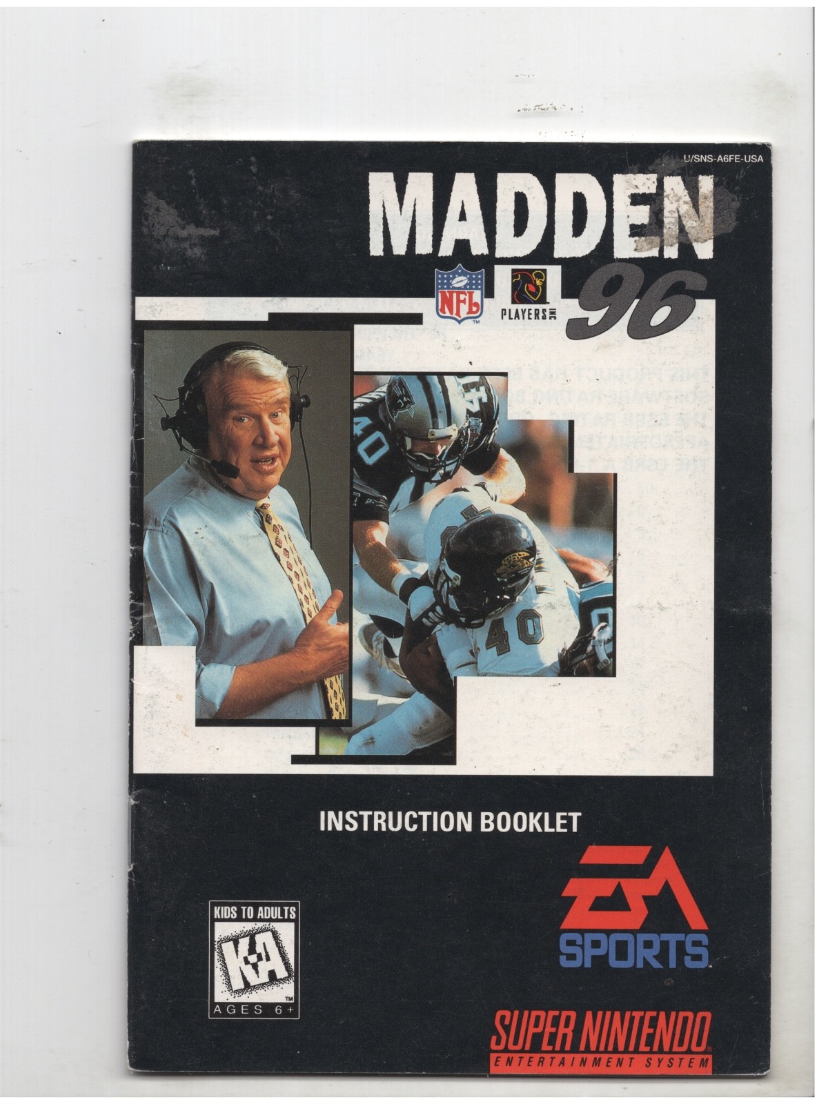 Madden NFL 96 Super Nintendo SNES Worn Manual Only Authentic Original