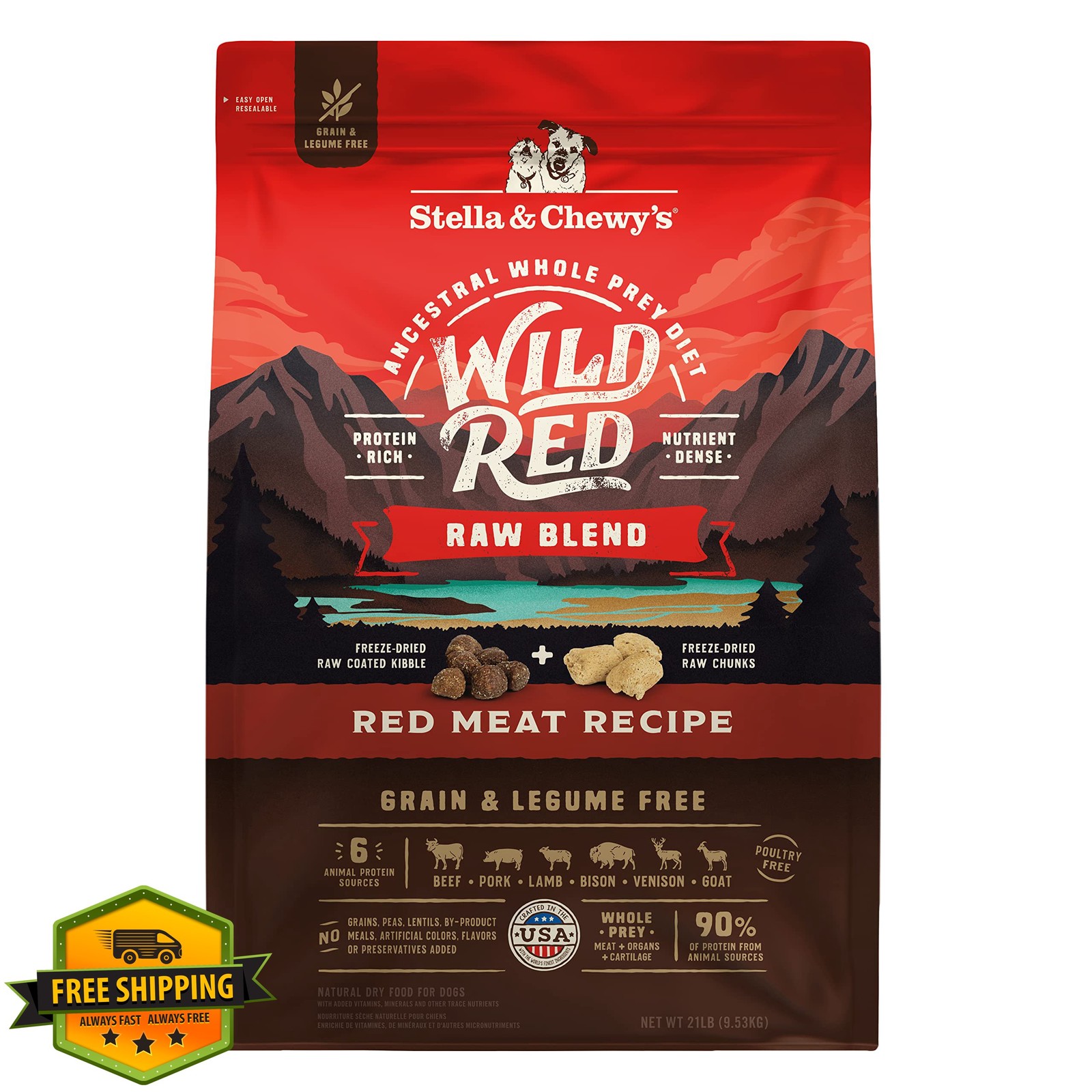 Stella Chewy's Wild Red Raw Blend Kibble Dog Food 21lb Bag