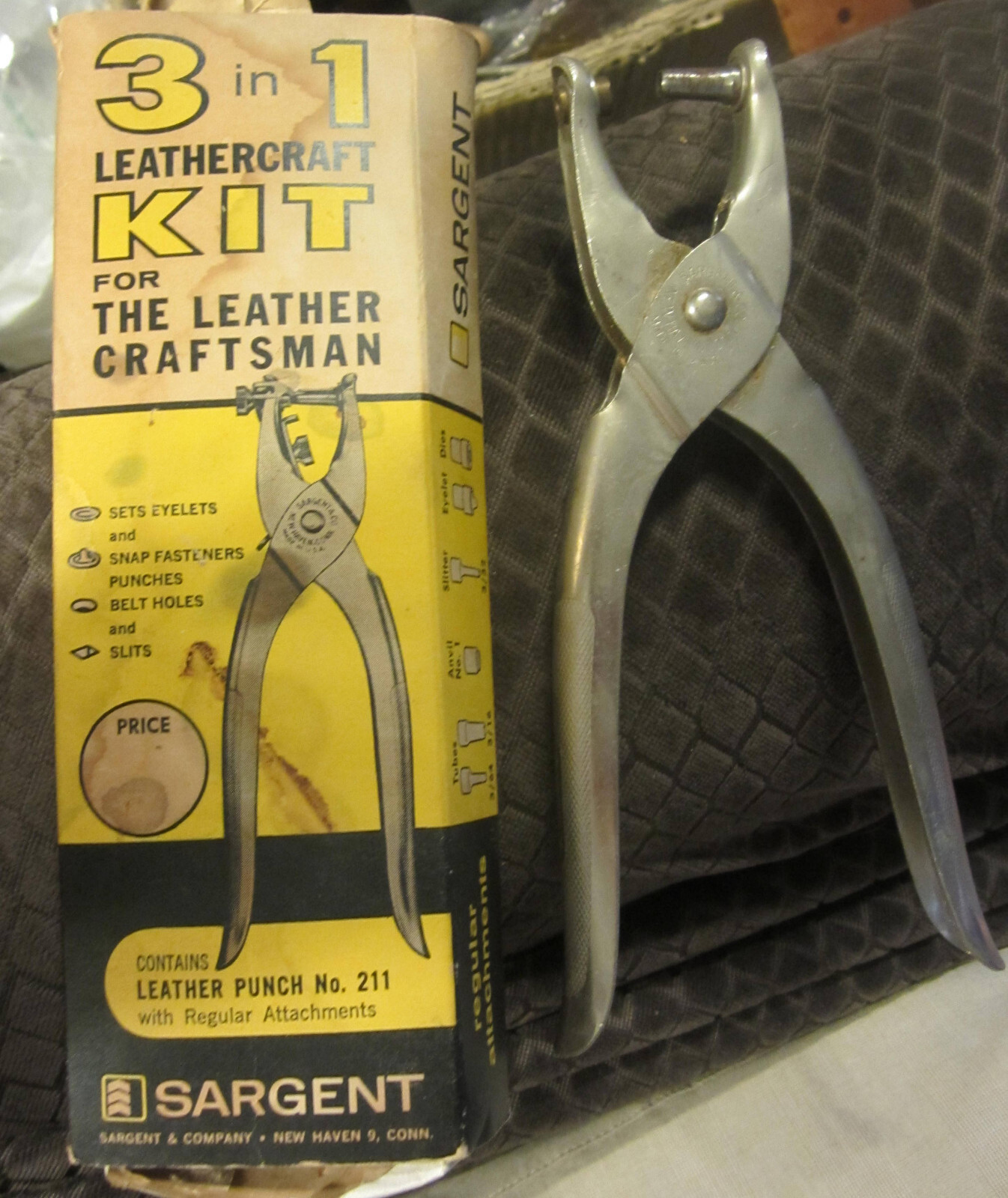 3 in 1  Sargent LEATHERCRAFT KIT #211 USA in box,leather work tool VTG