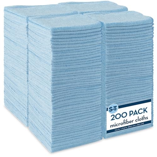  Microfiber Cleaning Cloth, Bulk Towels for Home, Reusable 200 Pack Light Blue