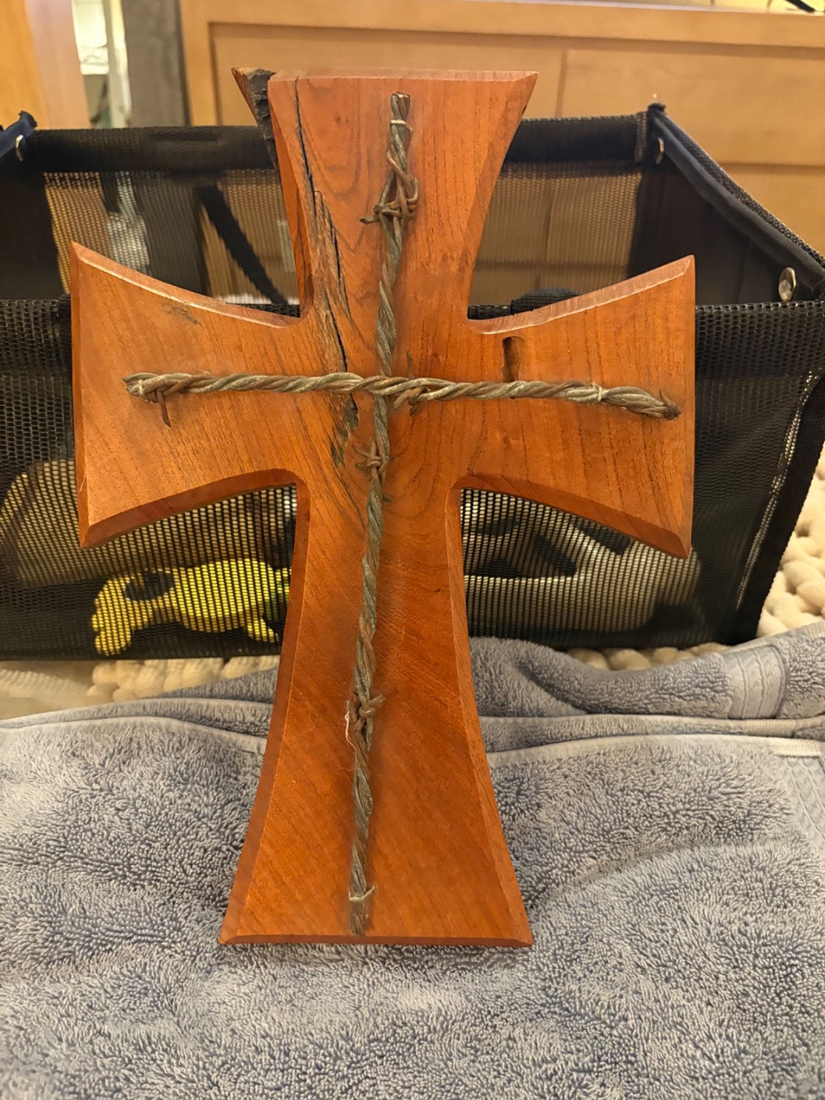Rustic Wood with Barbed Wire Cross Hand made 14”x 10”