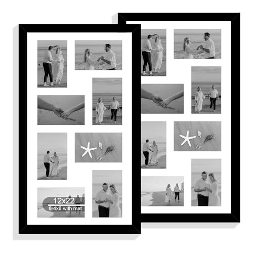 12x22 Picture Frame Set of 2 with Glass Collage 12x22 in matted to 8-4x6 Black