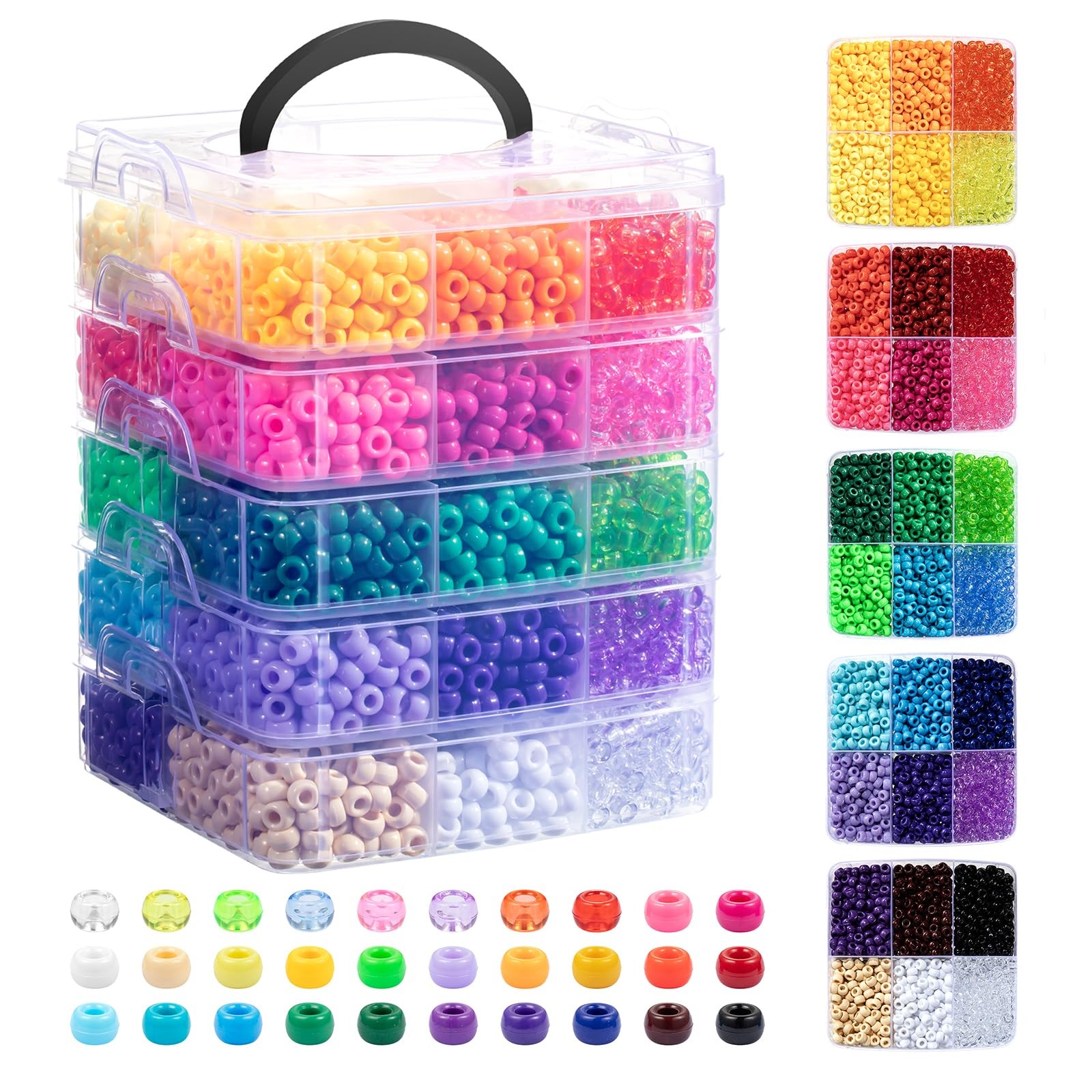 Simetufy 6000Pcs Pony Beads, 30 Colors 6x9MM Kandi Beads 6x9mm, 30 colors 