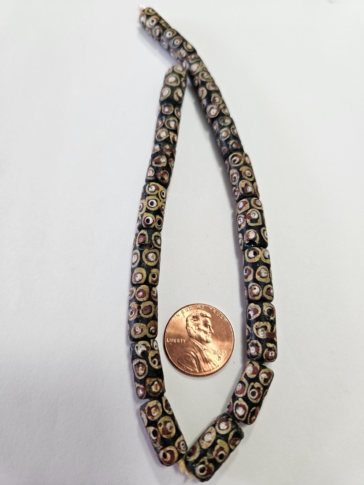 Matched Antique Venetian Millefiori Trade Beads 11" Strand 19pc 15x7mm