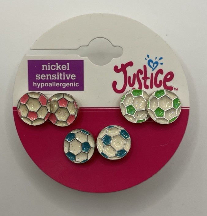 Justice 3-pairs Nickel Sensitive Hypoallergenic Earrings Soccer