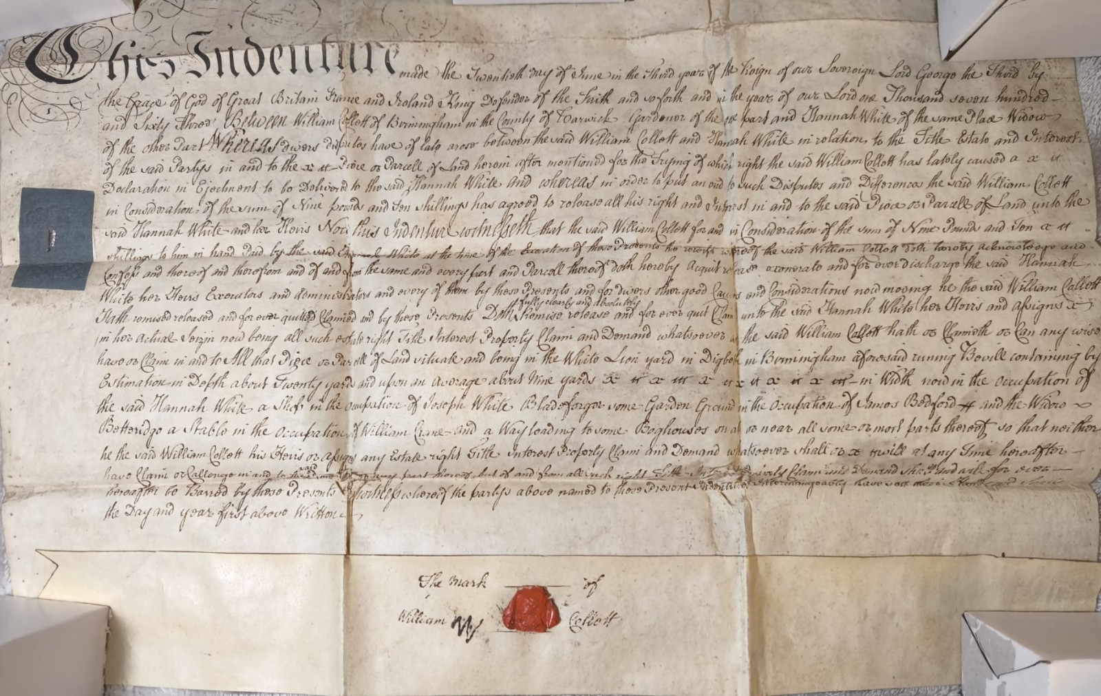 1761 Georgian Vellum Indenture Deed – Warwick – Wax Seal – Tax Stamp George III