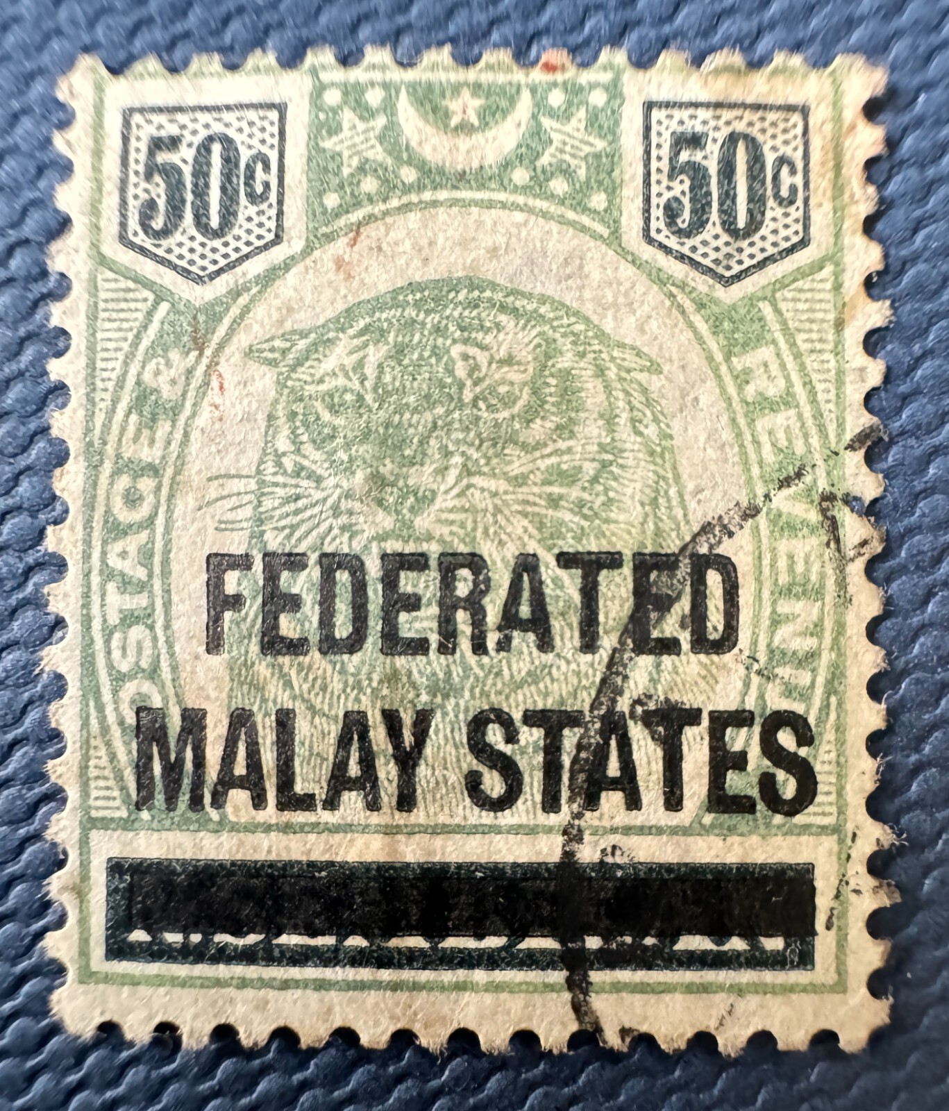 MALAYA  FEDERATED MALAY STATES (FMS) opt NEGRI SEMBILAN 50c fine used SG#8 M5778