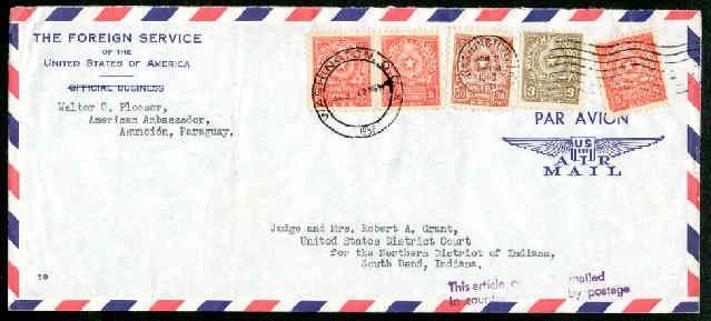 PARAGUAY 1958 DIPLOMATIC POUCH TO USA
