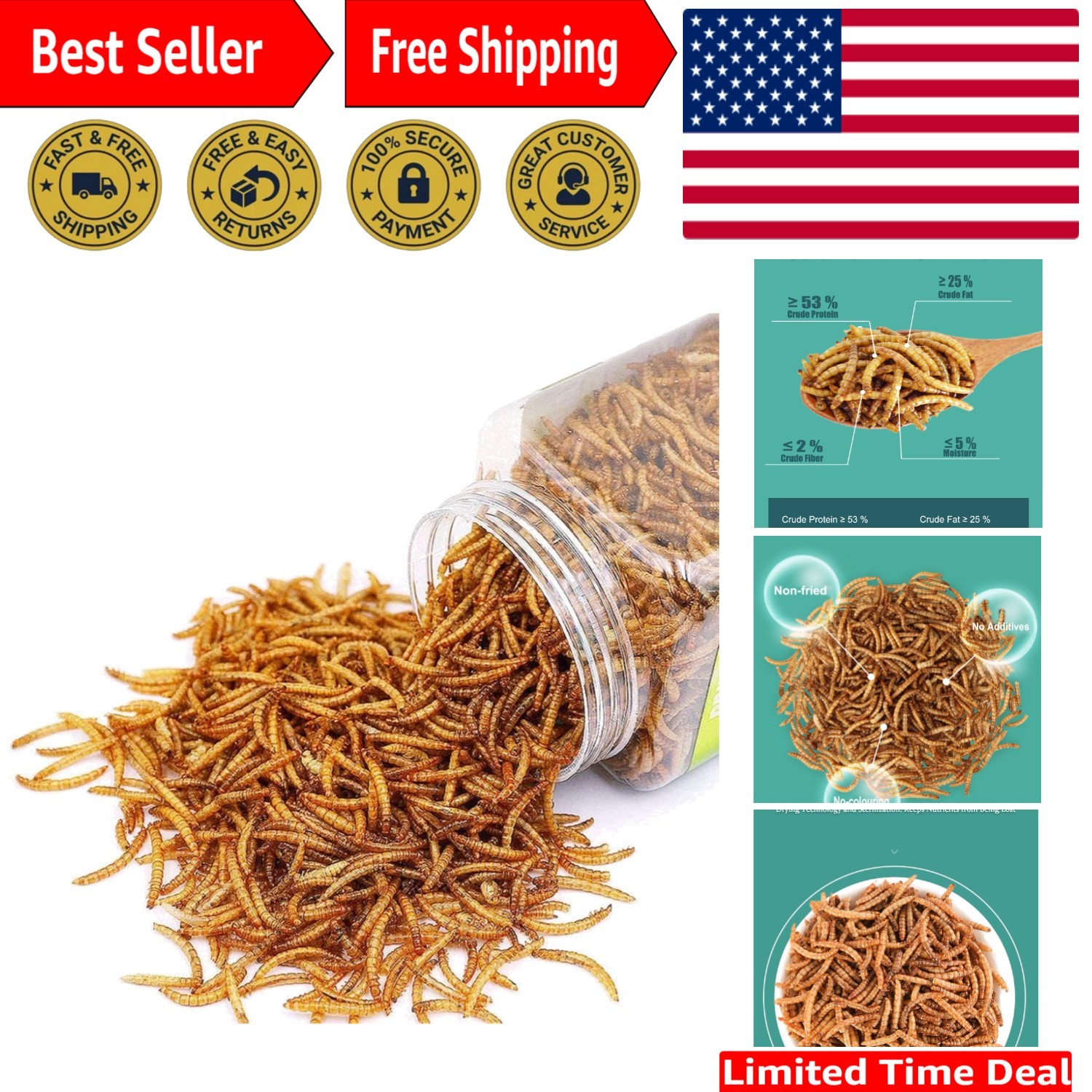 All-Natural Pet Mealworms - High Protein Snack for Reptiles & Birds - 3.5 OZ