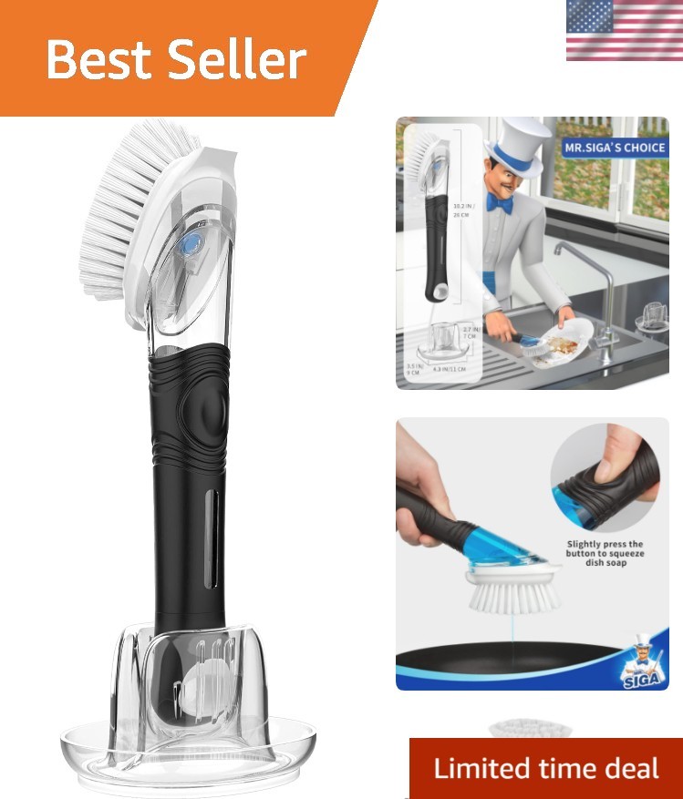 Soap Dispensing Dish Brush Storage Set, Kitchen Brush with Holder for Pot Pan...