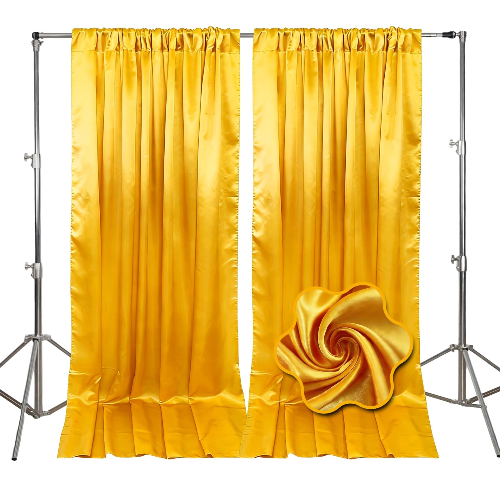10x7 Ft Yellow Backdrop Curtains Fabric Satin Rod Pockets Photo Drapes 2 PCS