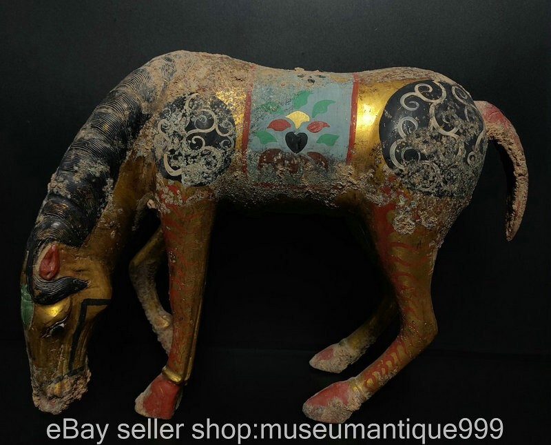 12.4" Old Chinese dynasty Bronze Ware Gilt Zodiac Year Horse Sculpture statue